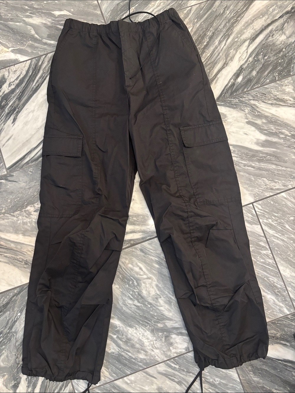 Zara Women's Black Cargo Track Pants - Elastic Waist & Drawstring